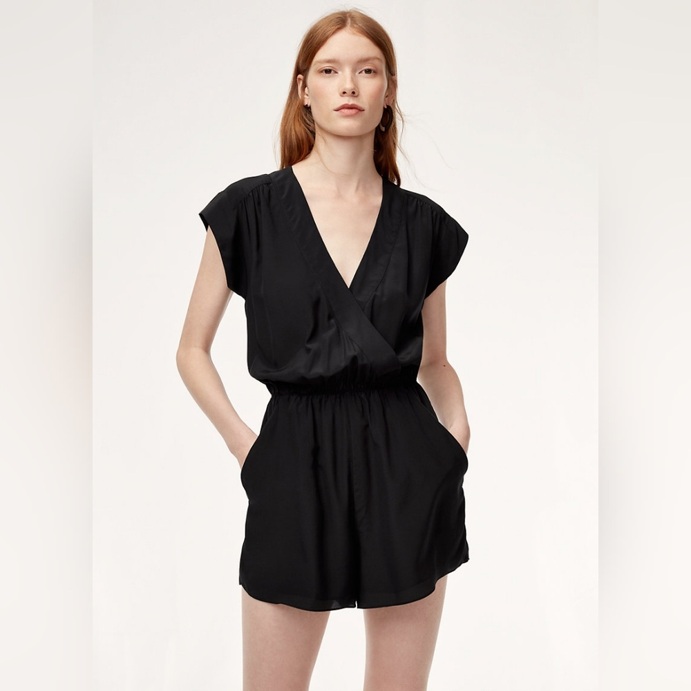 ARITZIA BABATON | Corbett 100% Silk Wrap Style Romper, Black, Women S